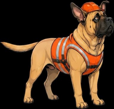 Dozer, the Mastiff mascot, ears up at an incoming lead